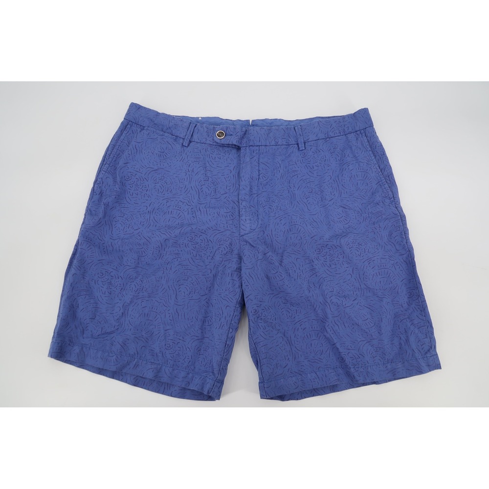 Peter Millar Seaside Shorts Mens 40 Blue Linen Blend Swirl Print Chino Resort